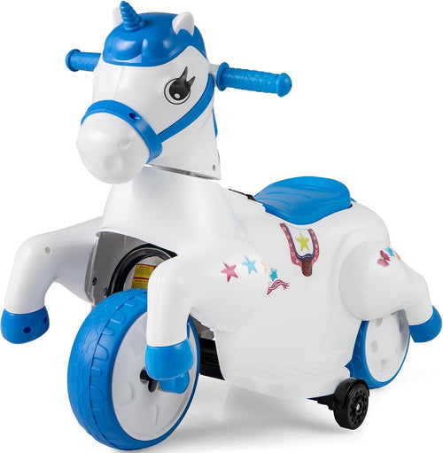 OLAKIDS 2 in 1 Ride on Motorcycle and Horse, Unicorn 6V Battery Powered Ride on Toy  Aged 3-6 Years