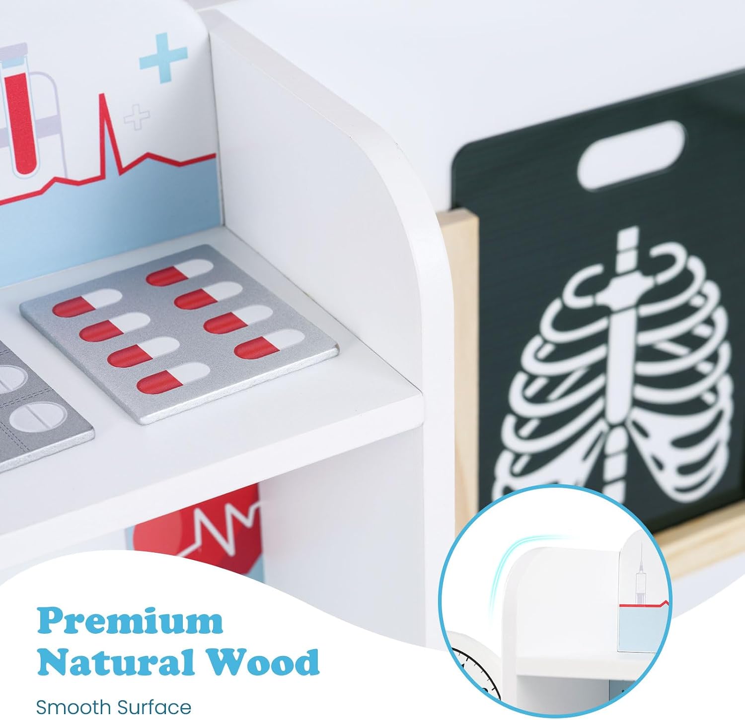 OLAKIDS Doctor Playset Wooden Pretend Medical Station Activity Center Toy Set for Toddler