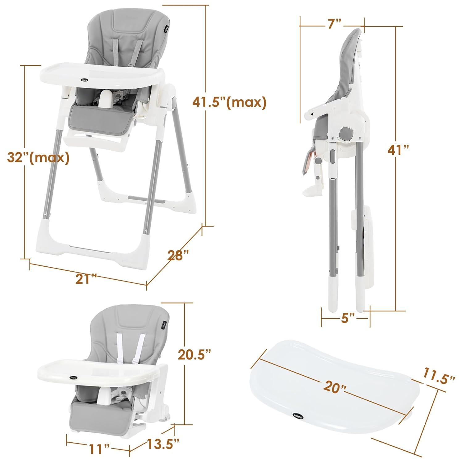 INFANS 4 in 1 High Chair–Booster Seat, Convertible Highchair, Installation-Free,Simple Fold for Baby, Infant& Toddler