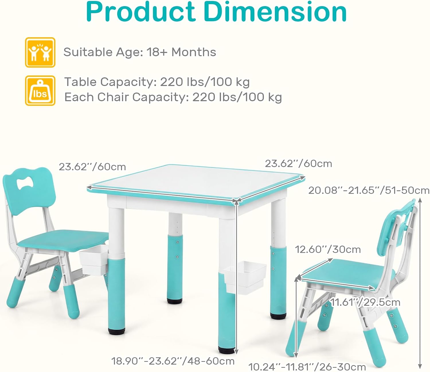 Olakids Kids Table and 2 Chair Set Children Furniture for Arts Crafts Learning Drawing