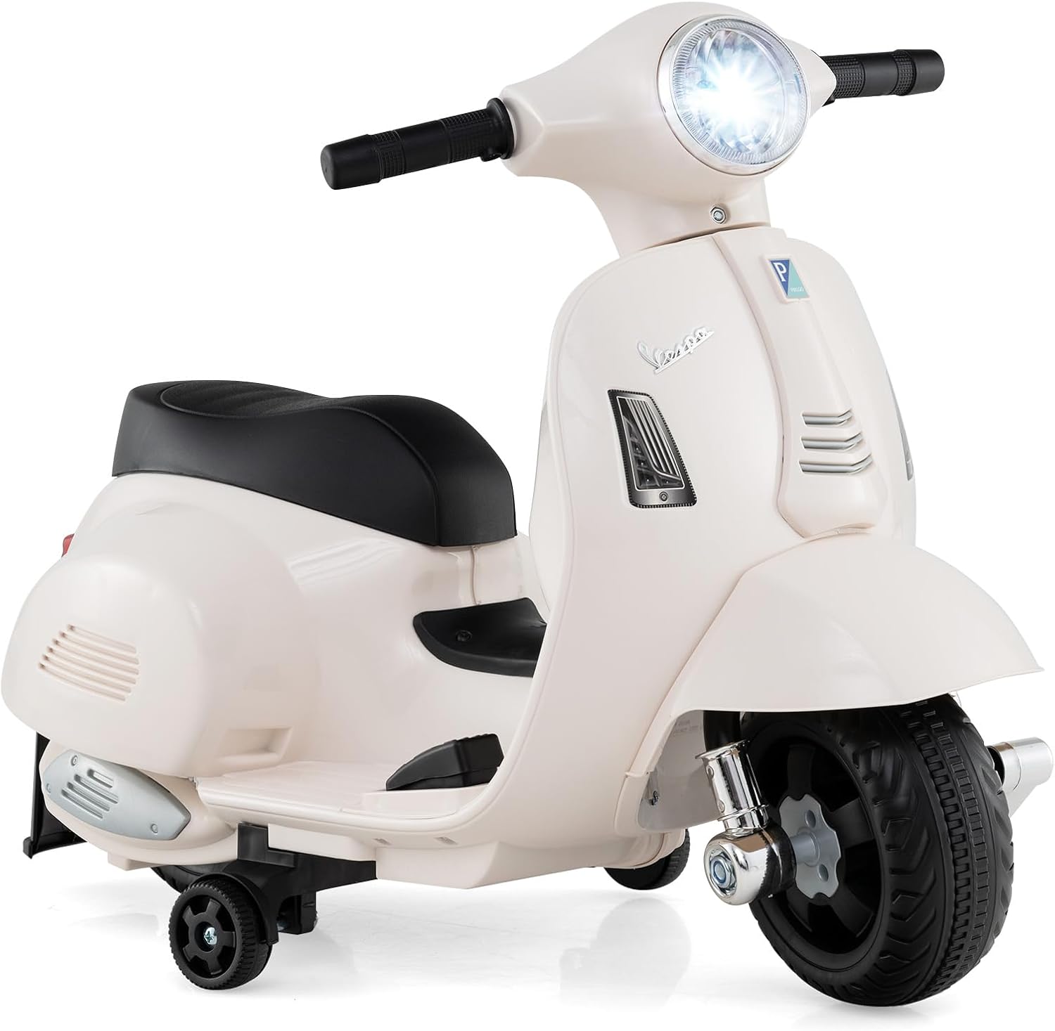 Licensed Vespa Scooter Kids Motorcycle by OLAKIDS, 6V Ride on Electric Motorcycle with Training Wheels