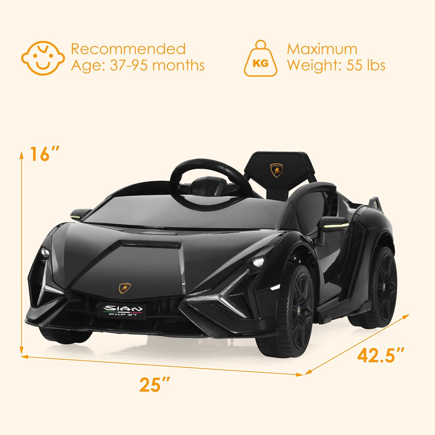 OLAKIDS Licensed Lamborghini SIAN 12V Kids Ride on Car, Toddler Electric Vehicle