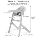 INFANS Washable Baby High Chair, Adjustable Tray, Lightweight, 5-Point Harness, for 6-36 Months Toddlers