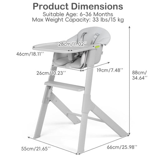 INFANS Washable Baby High Chair, Adjustable Tray, Lightweight, 5-Point Harness, for 6-36 Months Toddlers