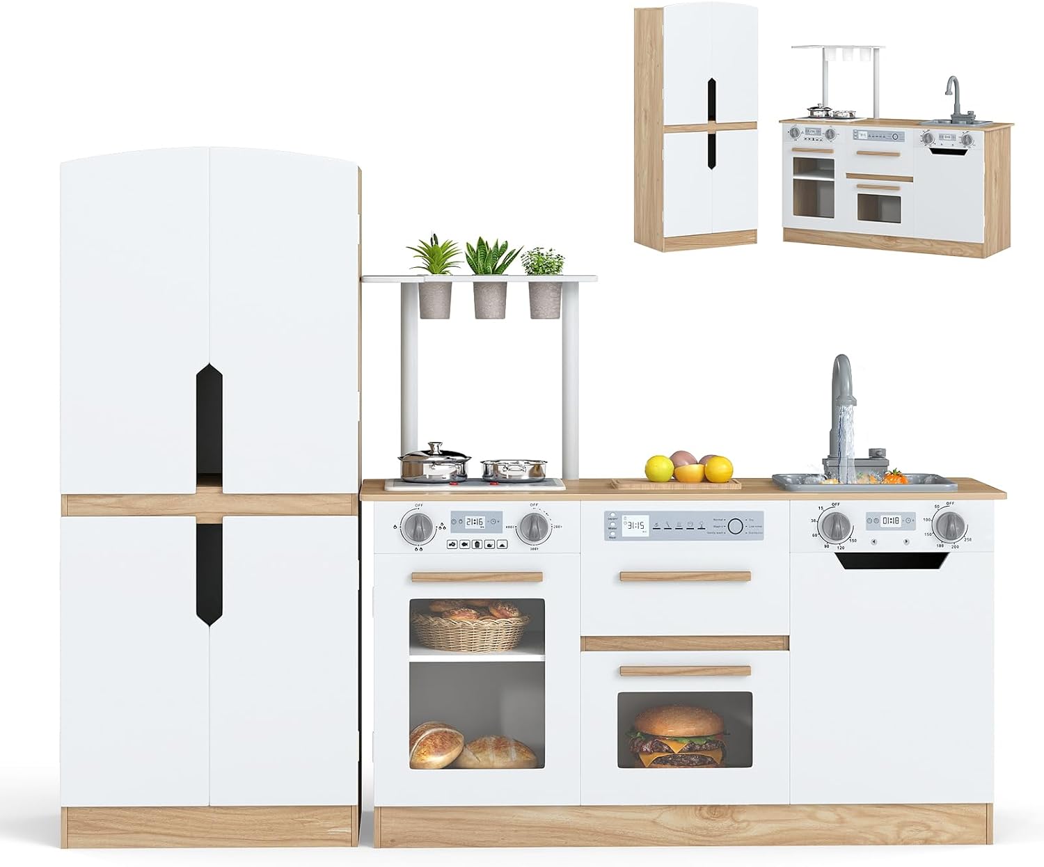 OLAKIDS Kids Kitchen Playset, 2 in 1 Wooden Pretend Play Kitchen