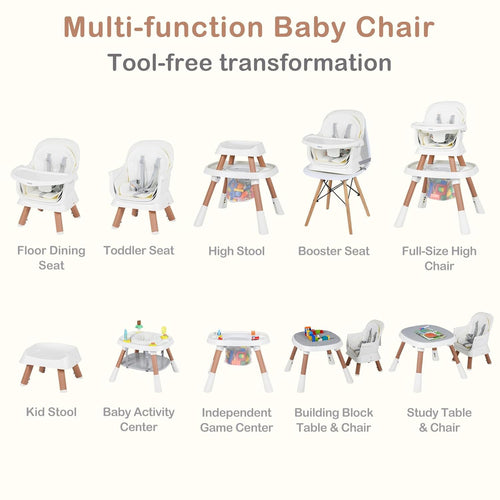 INFANS 9 in 1 High Chair, Convertible Baby Highchair, Table and Chair Set Building Block Infant Dining Booster Seat