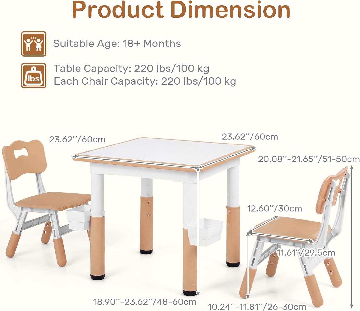Olakids Kids Table and 2 Chair Set Children Furniture for Arts Crafts Learning Drawing
