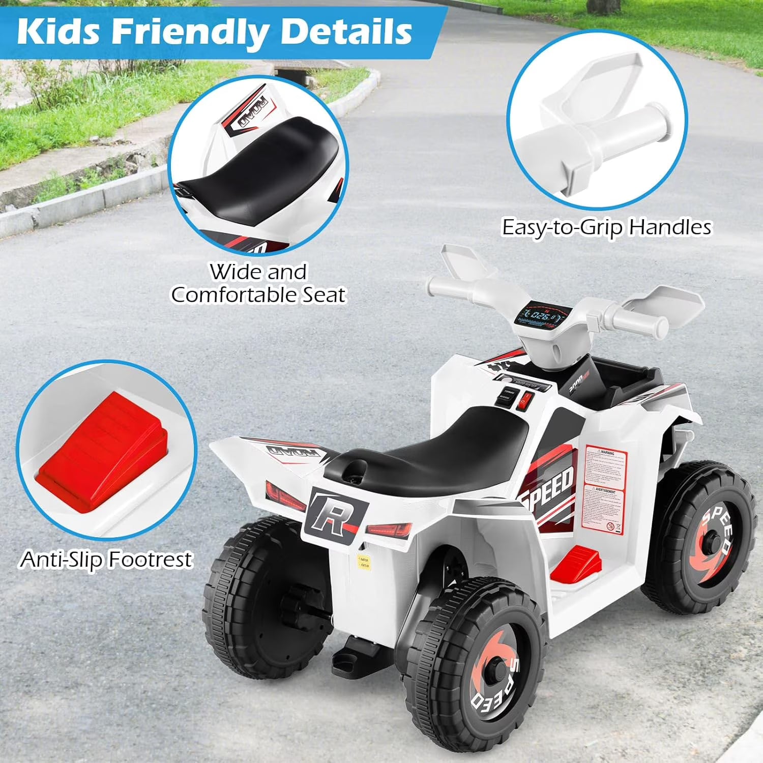 OLAKIDS 6V Kids ATV with Removable Trailer, Forward Backward Function, Widened & Wear-Resistant Wheels, Ride On Toy for Toddlers