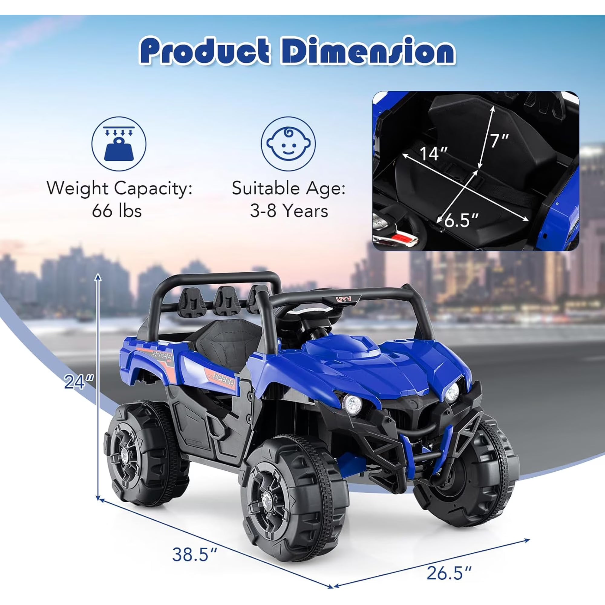 OLAKIDS 12V Ride on UTV, Battery Powered Off-Road Kids Electric Vehicles with Remote Control, Music, Horn, MP3, Lights, 3 Speeds, Soft Start, Ride on Truck for 3+ Boys Girls