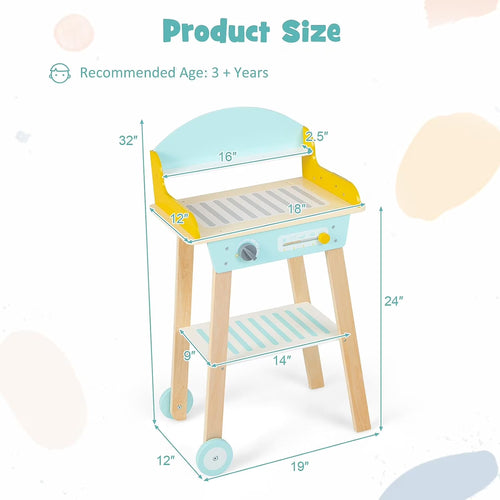 OLAKIDS Barbecue Grill Playset, Kids Wooden Pretend BBQ Toy Set with 21 Food Accessories, Role Play Kitchen Cooking Set Gift for Toddlers Boys Girls Age 3+