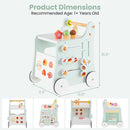 INFANS 6 in 1 Wooden Baby Walker, Play Kitchen Playset, Toddler Push Learning Activity with Wheels Shape Sorter Movable Slider, Montessori Educational Toy for Girls Boys 1-3 Years