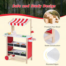 OLAKIDS Wooden Grocery Store Marketplace Toy, Supermarket Pretend Play, Extra Storage 6 Ice Creams Scales Bells Chalkboards, Fun Indoor Farmer's Market Stand Set Gift for Ages 3+