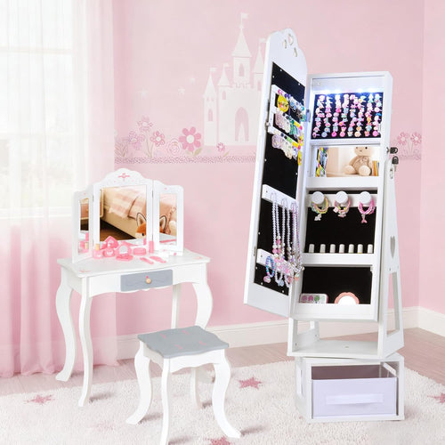 OLAKIDS Kids Jewelry Armoire Cabinet, 360° Swivel Lockable Standing Makeup Organizer