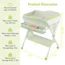 INFANS Baby Changing Table with Wheels, Portable Folding Diaper Station Nursery Organizer with Storage Basket, Hanging Rack, Adjustable Height, Safety Belt for Newborn Infant