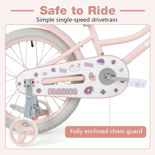 Olakids Girls Bike 12-18 Inch with Doll Seat Training Wheels Basket Dual Brakes, 20 Inch Without Training Wheels