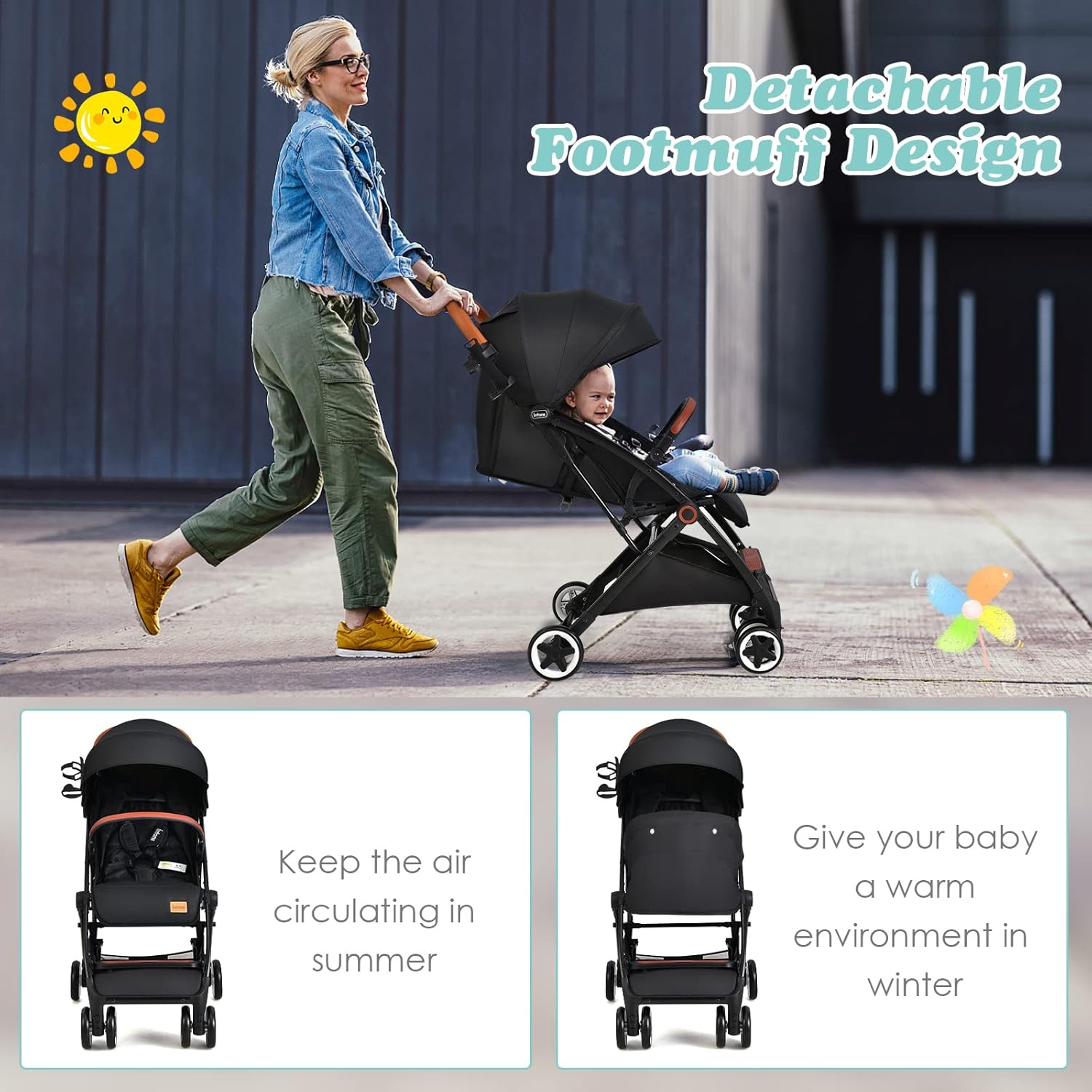INFANS Lightweight Baby Stroller, Compact Infant with One-Hand Fold, Travel Stroller for Airplane