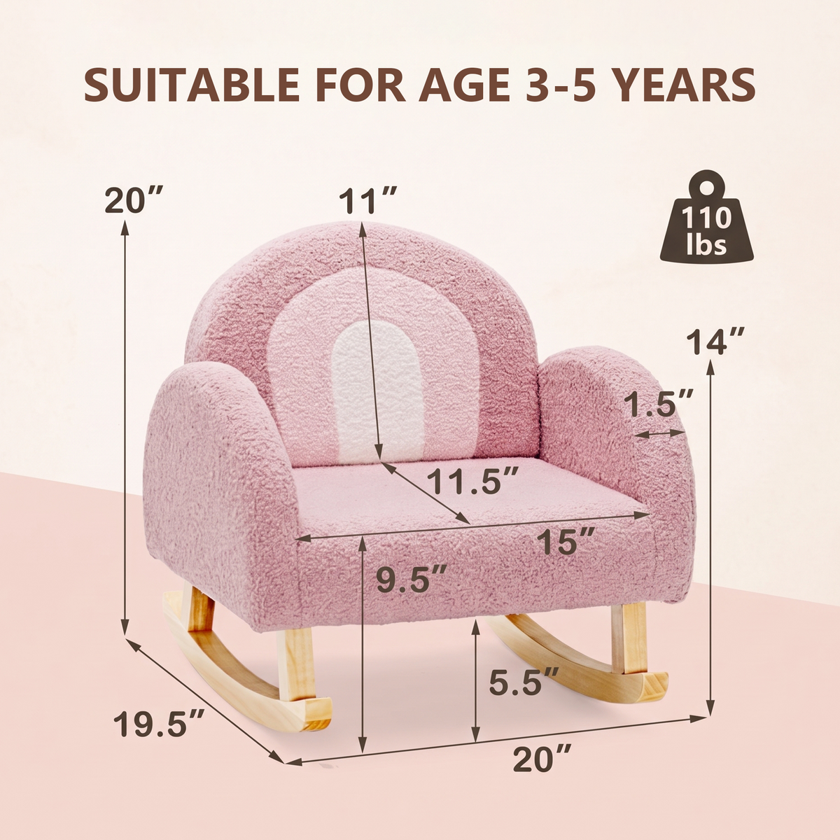 OLAKIDS Kids Sofa, Toddler Rocking Chair with Solid Wooden Frame, Anti-Tipping Design, Plush Fabric, Children Armchair