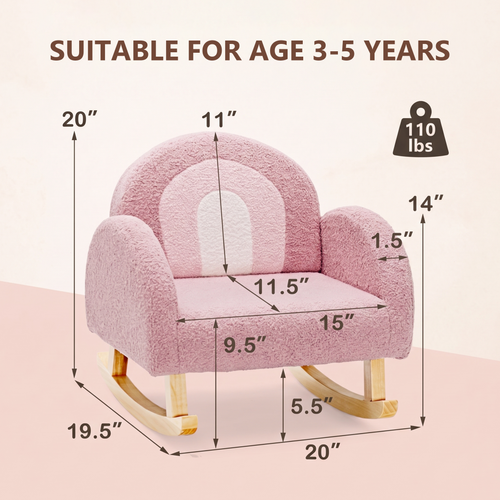 OLAKIDS Kids Sofa, Toddler Rocking Chair with Solid Wooden Frame, Anti-Tipping Design, Plush Fabric, Children Armchair