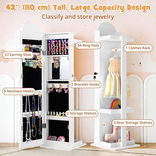 OLAKIDS Kids Jewelry Armoire Cabinet, 360° Swivel Lockable Standing Makeup Organizer