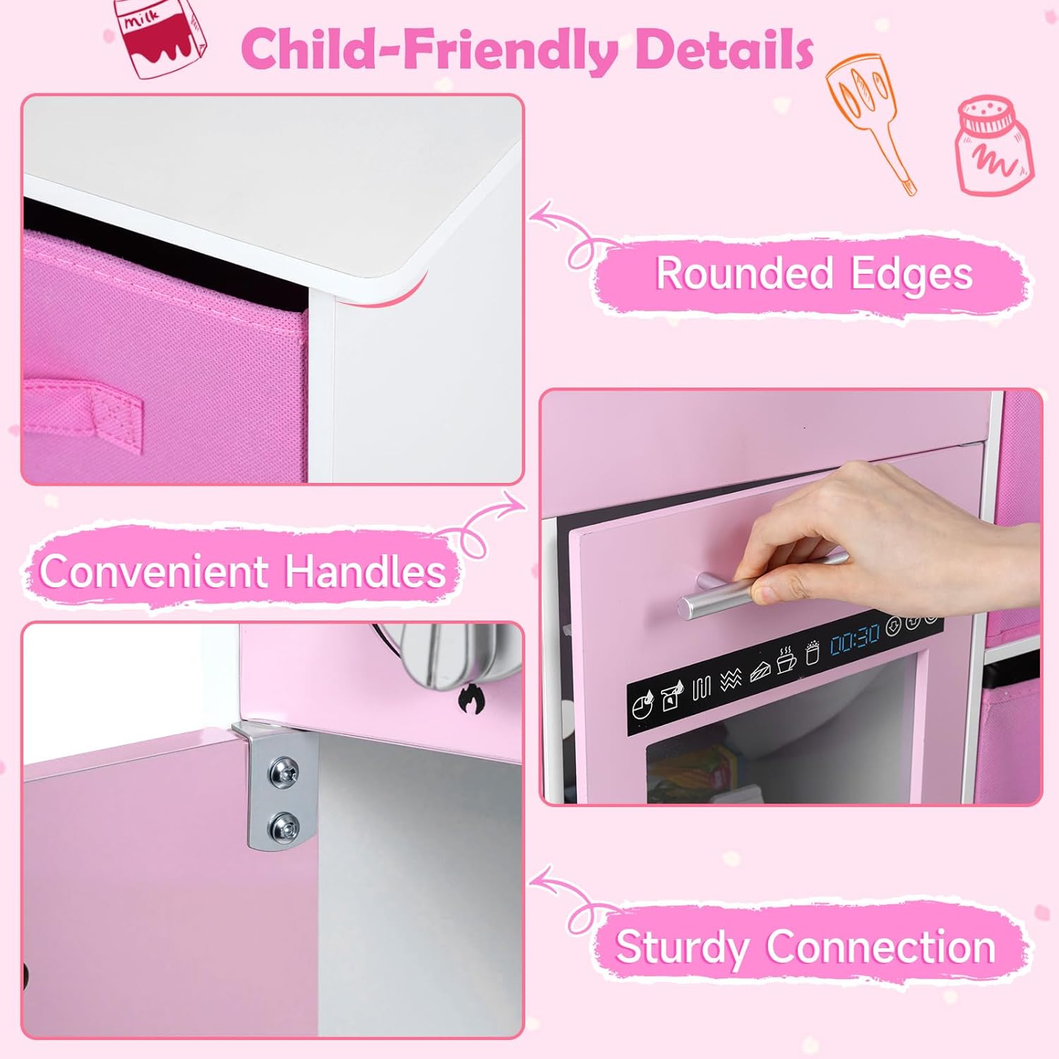 OLAKIDS Wooden Toddler Kitchen Playset with Realistic Lights, Sounds & Appliances
