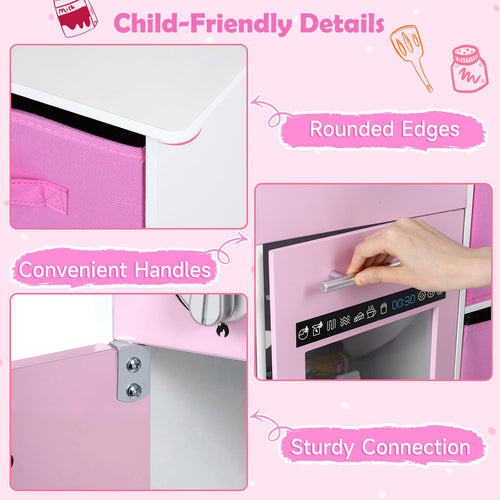 OLAKIDS Wooden Toddler Kitchen Playset with Realistic Lights, Sounds & Appliances