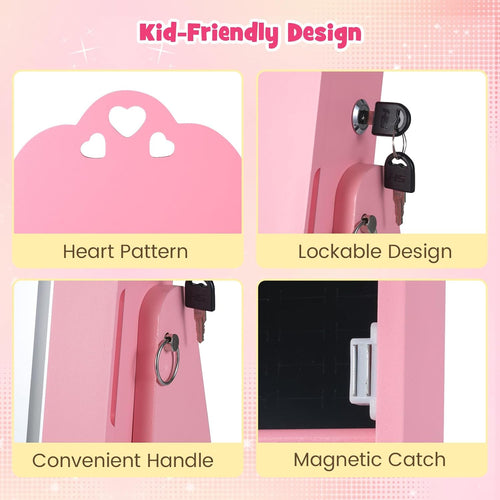 OLAKIDS Kids Jewelry Armoire Cabinet, 360° Swivel Lockable Standing Makeup Organizer