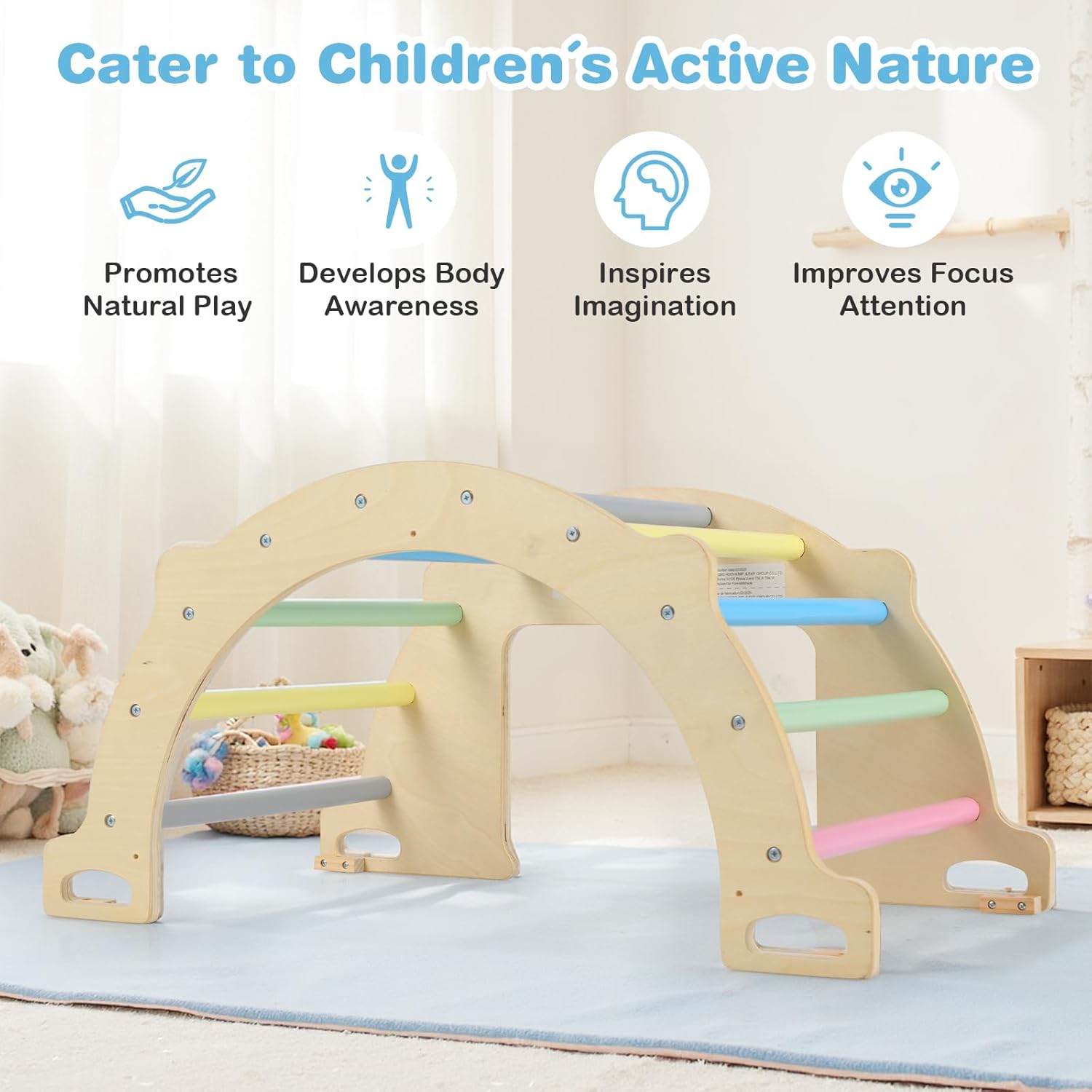 OLAKIDS Climbing Arch for Toddlers 5 in 1 Wooden Indoor Kids Climber Rocker Montessori Sensory Table