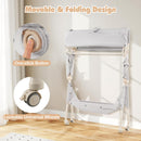 INFANS Baby Changing Table with Wheels, Portable Folding Diaper Station Nursery Organizer with Storage Basket, Hanging Rack, Adjustable Height, Safety Belt for Newborn Infant