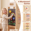 OLAKIDS Foldable 4-in-1 Wooden Toddler Tower, 2-Step Standing Stool with Chalkboard, Kitchen Helper for Kids 3+