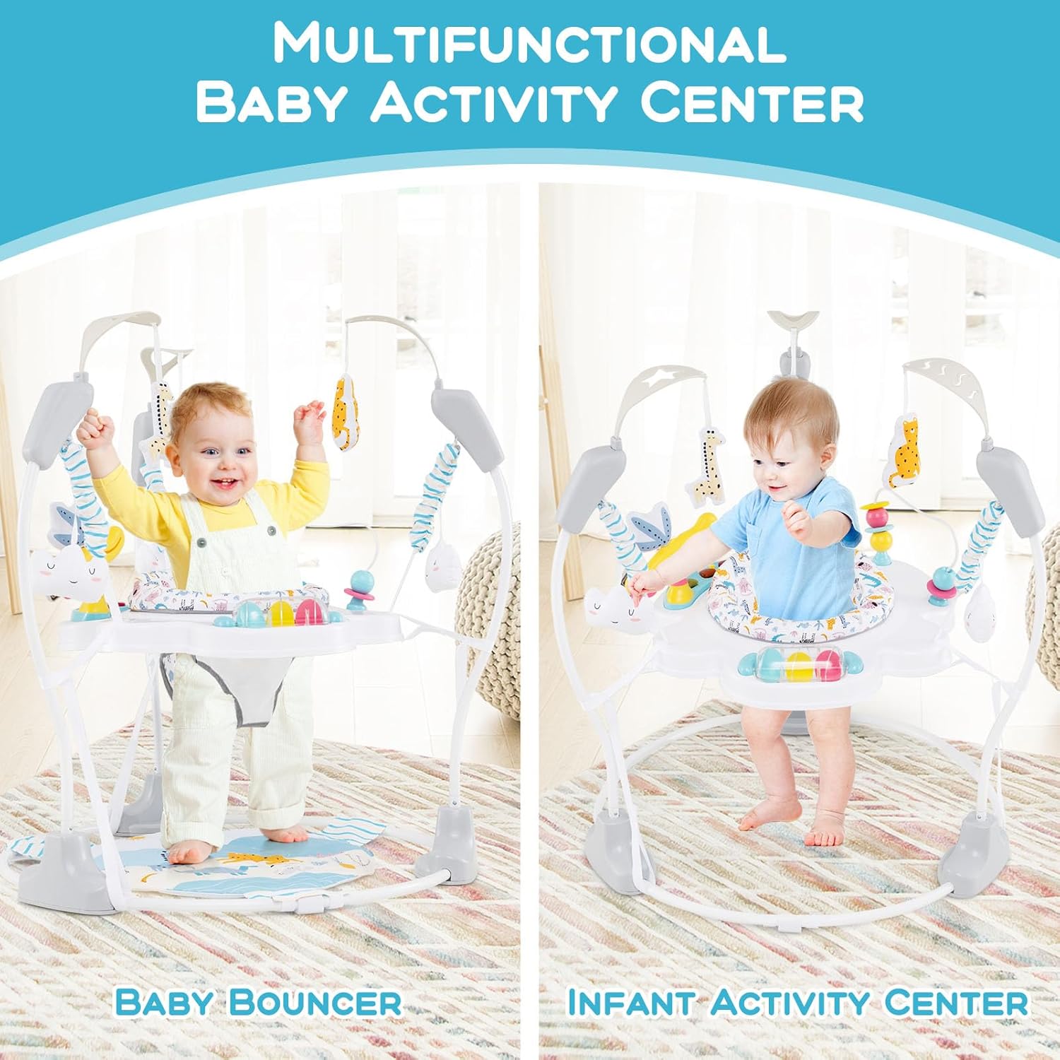 INFANS 3-in-1 Baby Activity Center, Jumper & Bouncer, Music, Lights, 360° Rotating Seat, 3 Adjustable Heights, Learning Toys for 6-12 Months