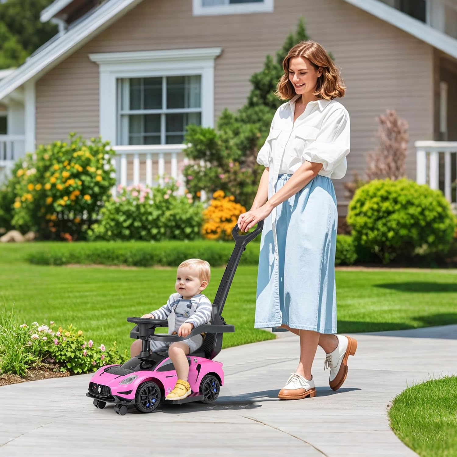 OLAKIDS Push Car for Toddlers, Licensed Maserati 3 in 1 Baby Ride on Sliding with Parent Control Handle
