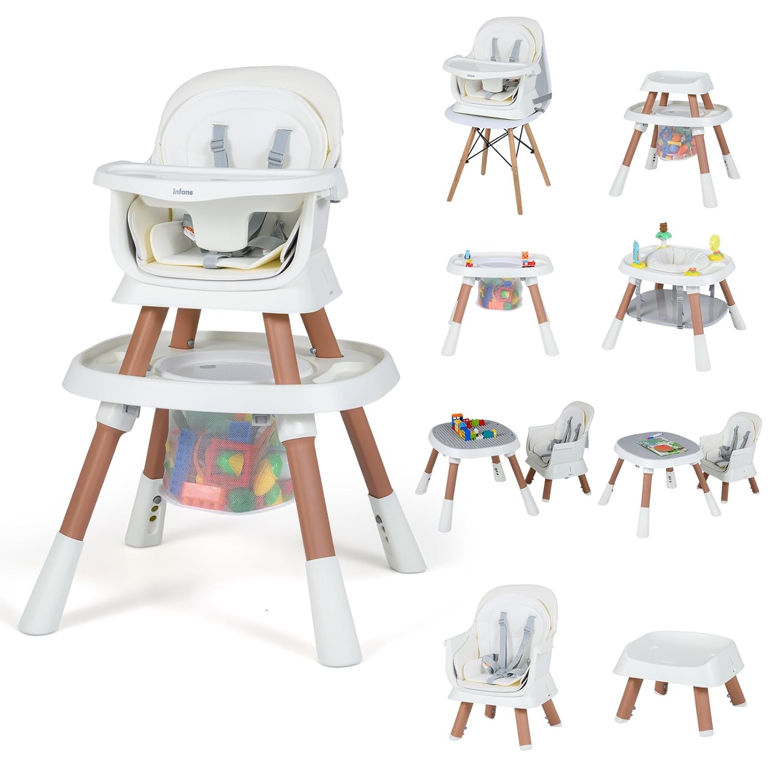 INFANS 9 in 1 High Chair, Convertible Baby Highchair, Table and Chair Set Building Block Infant Dining Booster Seat