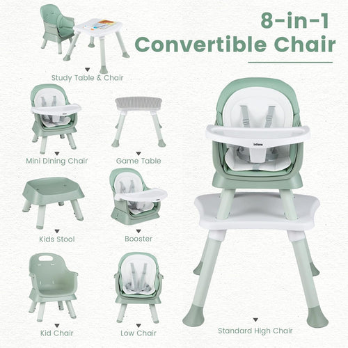 INFANS 8 in 1 Baby High Chair, Convertible Highchair for Babies and Toddlers, Infant Dining Booster Seat