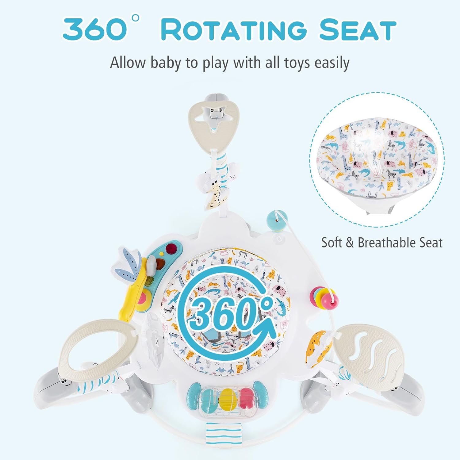 INFANS 3-in-1 Baby Activity Center, Jumper & Bouncer, Music, Lights, 360° Rotating Seat, 3 Adjustable Heights, Learning Toys for 6-12 Months