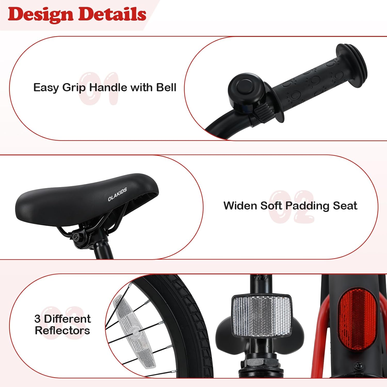 Olakids Kids Bike 12-18 Inch with Training Wheels, Dual Brakes, Adjustable Seat & Handlebar for Boys Girls