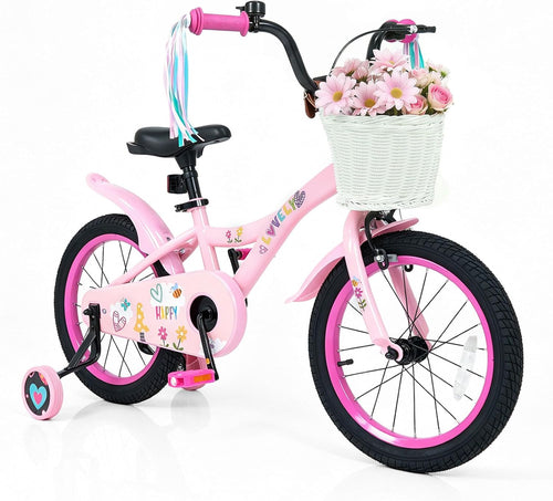 Olakids Kids Bike, 12 14 16 18 Inch Sweet Heart Theme Girls Bicycle with Training Wheels