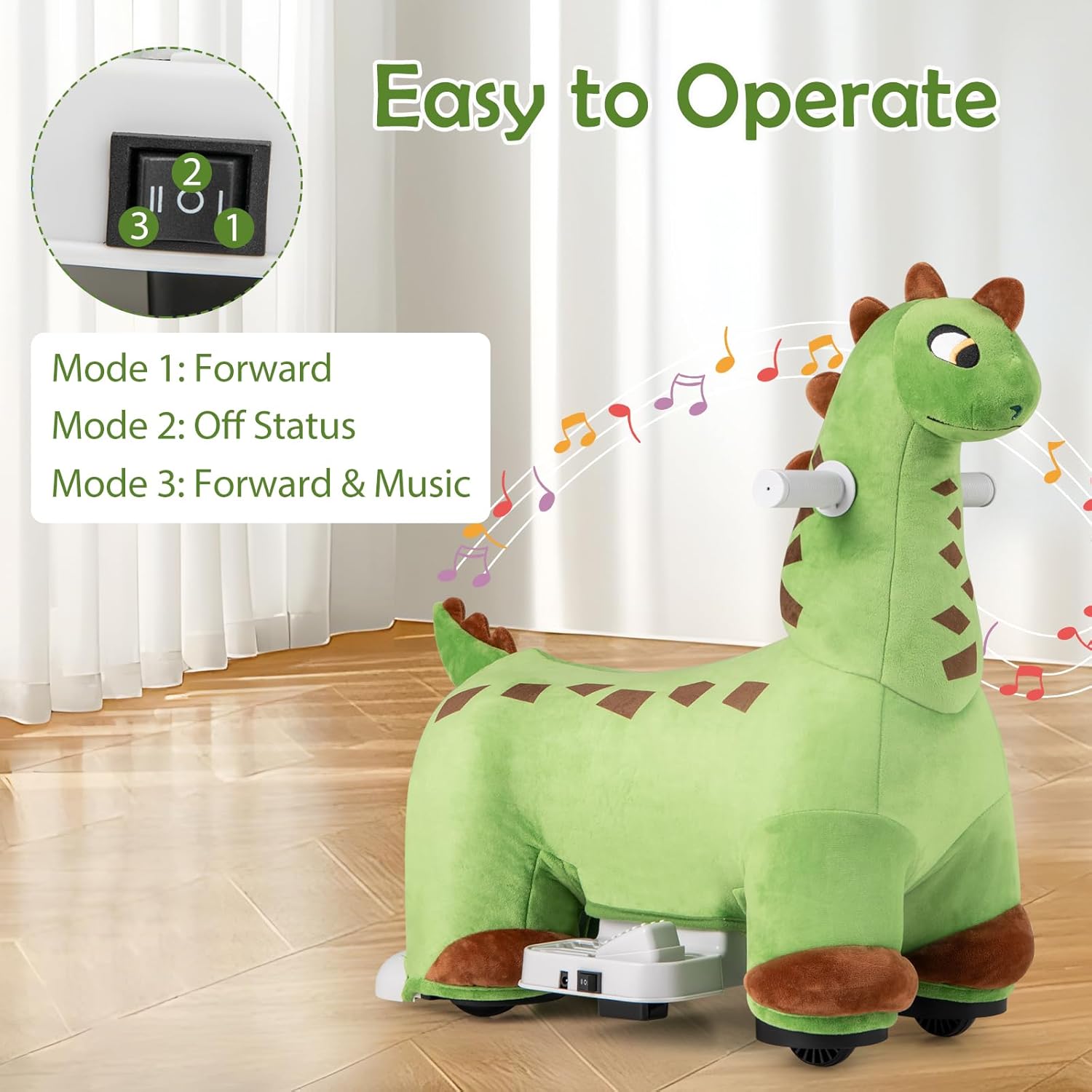 OLAKIDS Ride on Toys, 6V Electric Battery Powered Electric Ride on Dinosaur with Music for Boys Girl Aged 3+