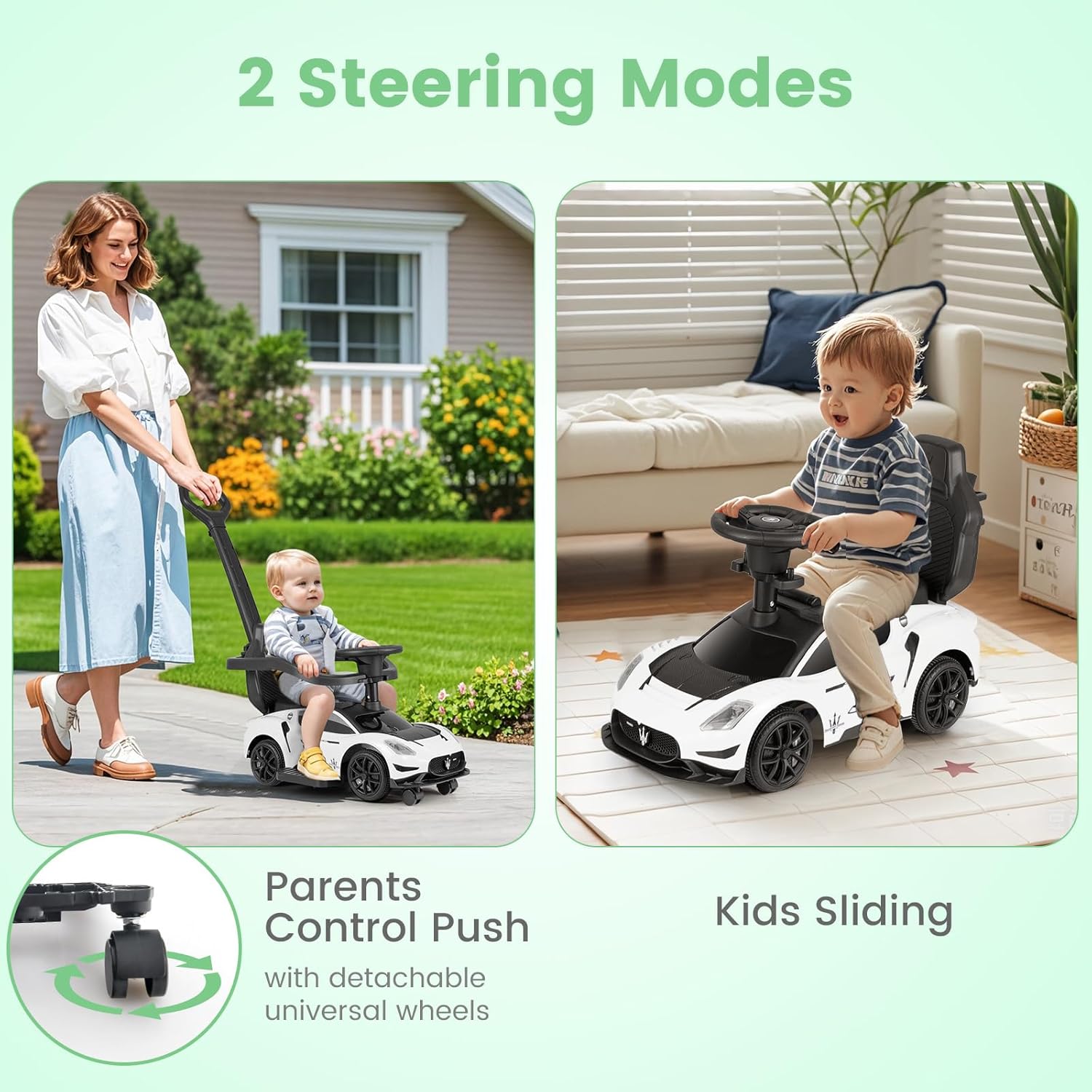 OLAKIDS Push Car for Toddlers, Licensed Maserati 3 in 1 Baby Ride on Sliding with Parent Control Handle