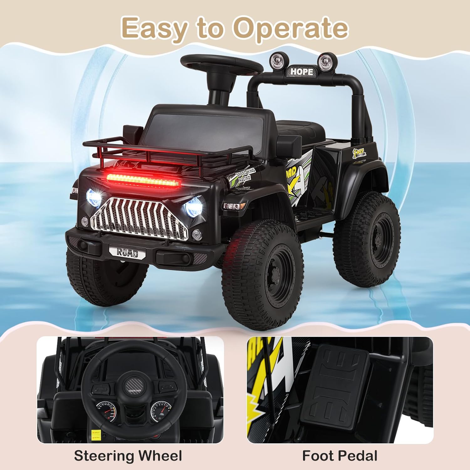 OLAKIDS Ride on Car for Toddlers, 6V Kids Jeep Truck Electric Vehicle Battery Powered ATV  Boys Girls 3-8 Years