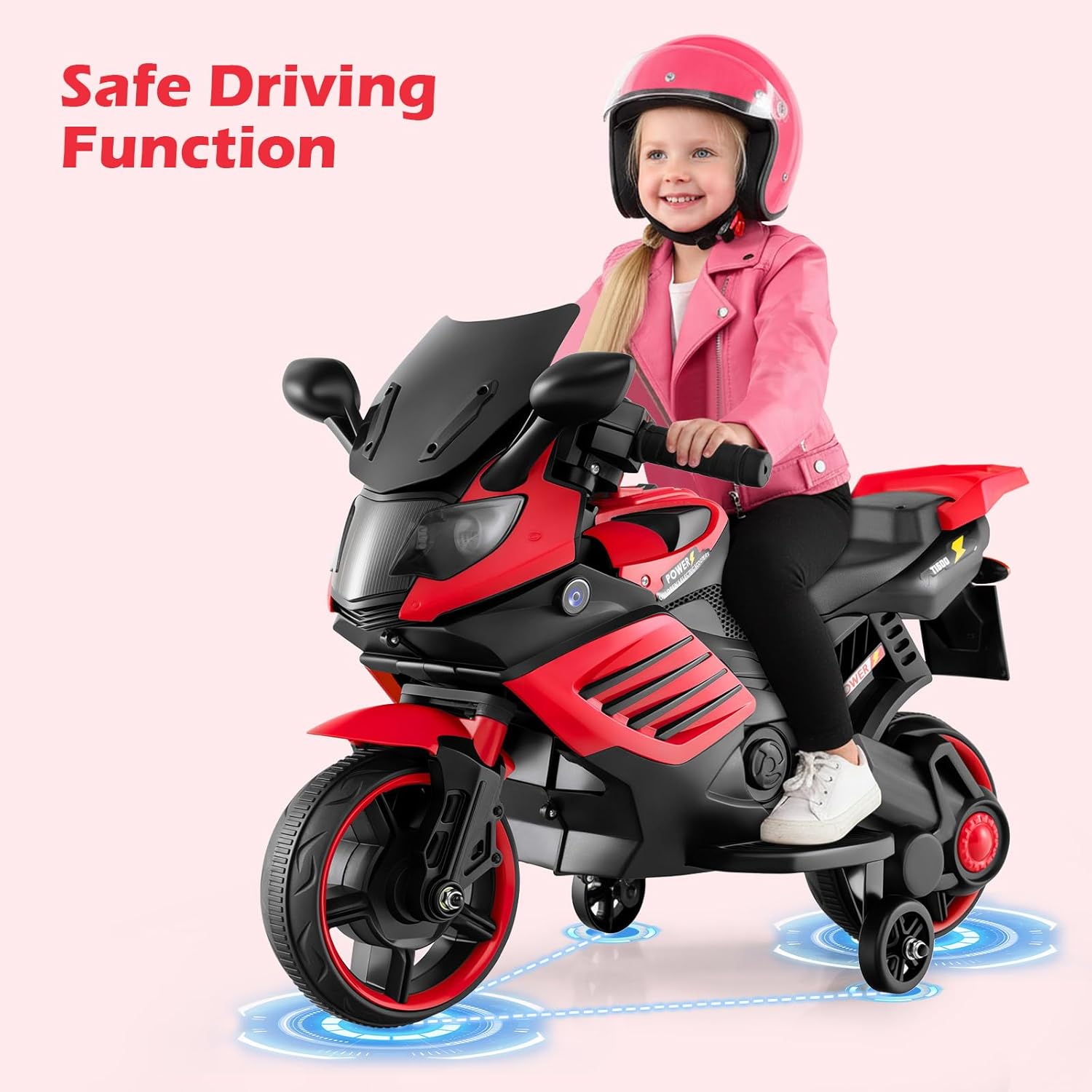 OLAKIDS 6V Kids Motorcycle with Training Wheels,for Boys Girls Aged 3+ Years