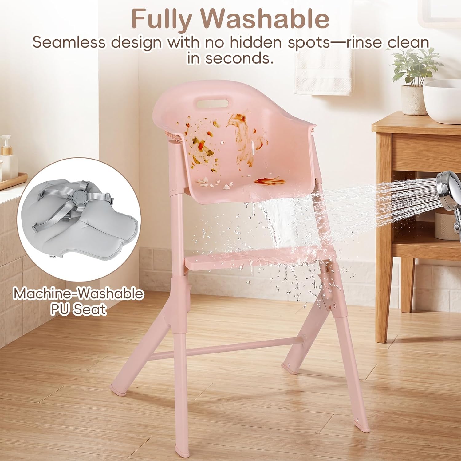 INFANS Washable Baby High Chair, Adjustable Tray, Lightweight, 5-Point Harness, for 6-36 Months Toddlers