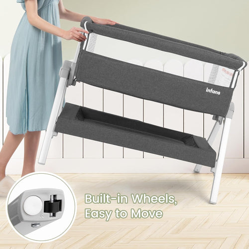 INFANS Baby Bassinet Bedside Crib, Newborn Sleeping /Large Storage Basket, Adjustable Heights & Angle, Easy Moving Bed Side