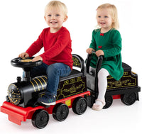 OLAKIDS 6V 2-Seater Ride on Train with Carriage, Storage, Train Whistle, Music, Lights for 18 Months+