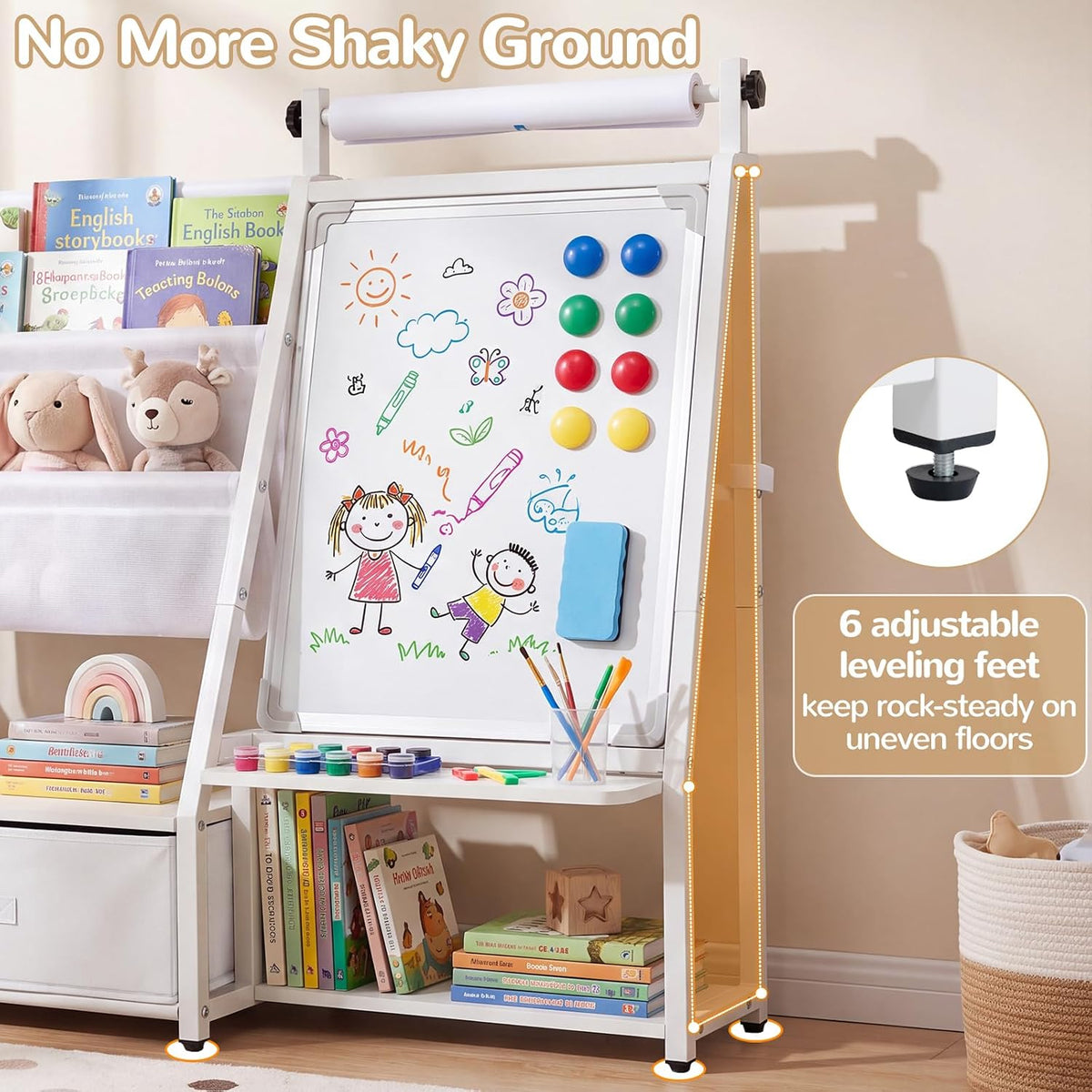 OLAKIDS 4 in 1 Easel for Kids, Toddler Bookshelf and Toy Storage Organizer