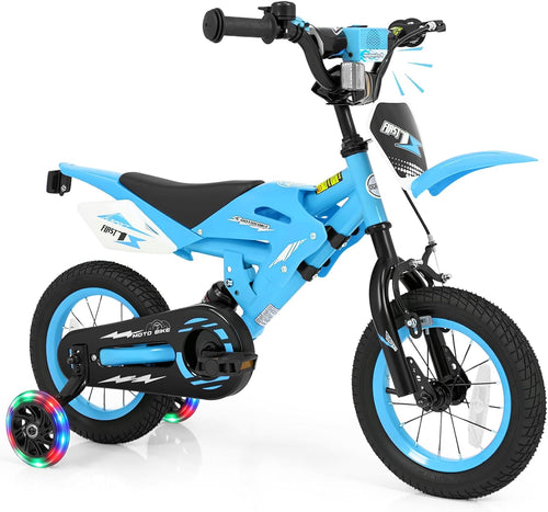 Olakids 12/16 Inch Motorcycle Kids BMX Bike with Light Training Wheels & Suspension