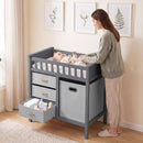 INFANS Wooden Baby Changing Table with 3 Fabric Drawers & Laundry Hamper