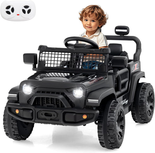 OLAKIDS 12V Ride On Truck, Battery Powered Electric Vehicle for Kids with Remote Control, Foldable Reflective Mirror, Spring Suspension, Music, LED Lights, Ride on Toy for 3+ Boys Girls