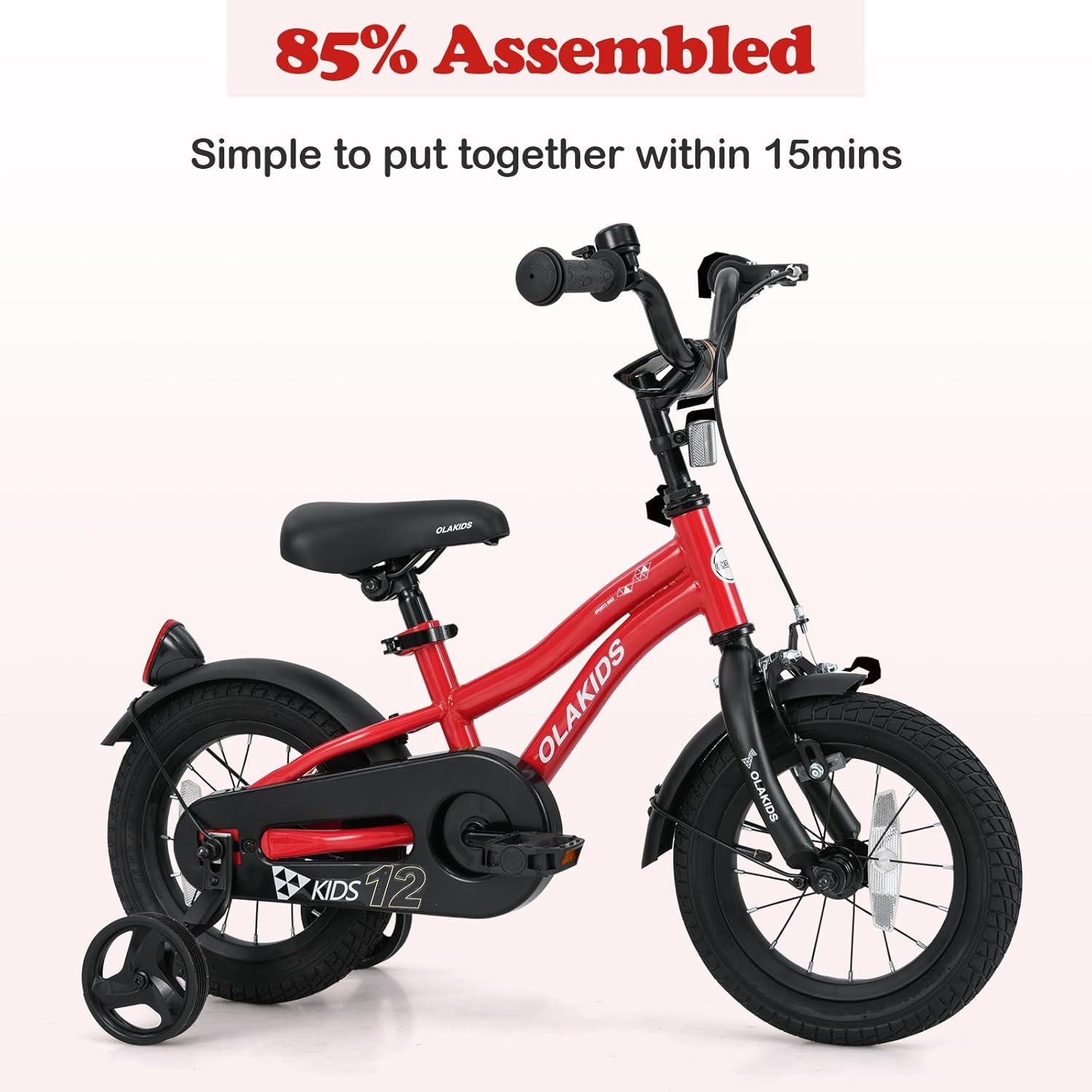 Olakids Kids Bike 12-18 Inch with Training Wheels, Dual Brakes, Adjustable Seat & Handlebar for Boys Girls