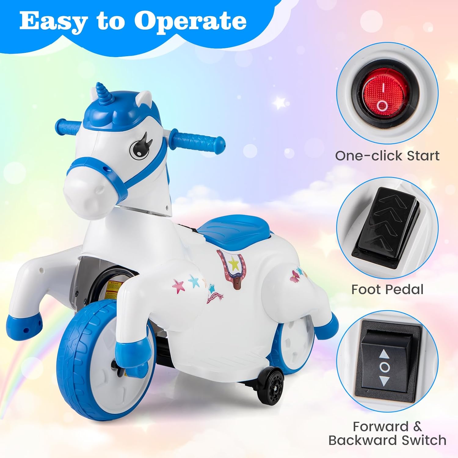 OLAKIDS 2 in 1 Ride on Motorcycle and Horse, Unicorn 6V Battery Powered Ride on Toy  Aged 3-6 Years