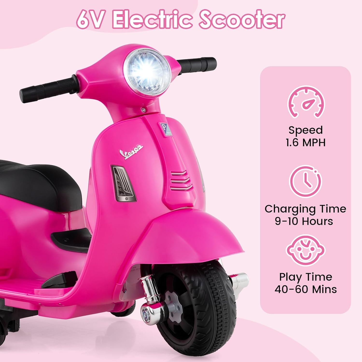 Licensed Vespa Scooter Kids Motorcycle by OLAKIDS, 6V Ride on Electric Motorcycle with Training Wheels